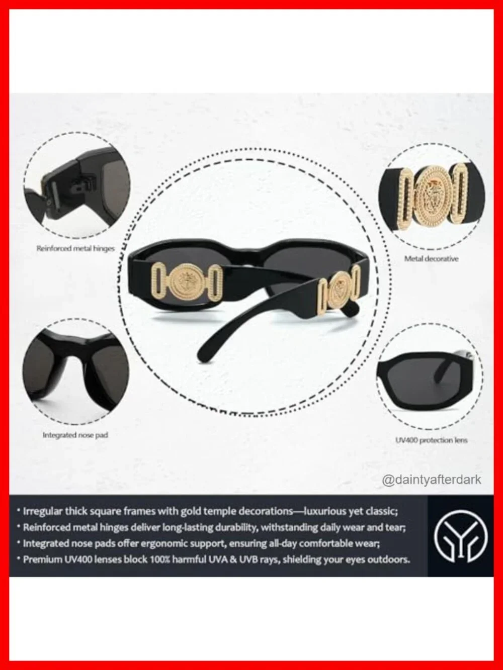 Retro Rectangle Sunglasses 90s Vintage Square UV400 Protection